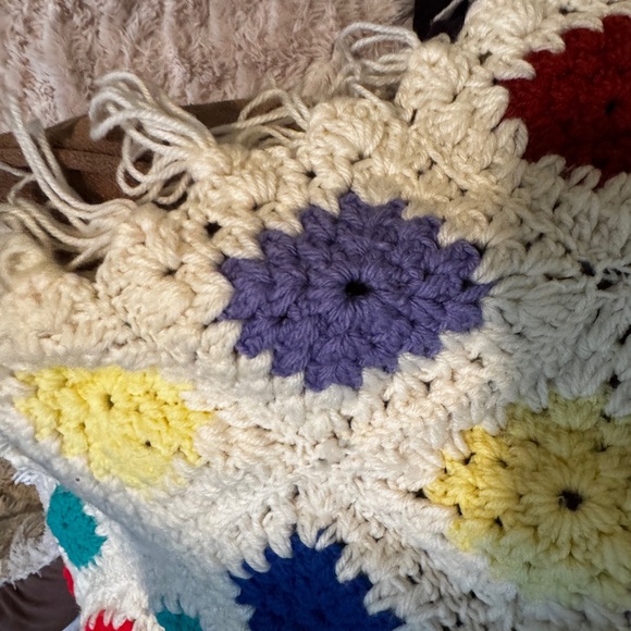 Vintage handmade granny square wool colorful crocheted blanket. Perfect!‎ 50x62 - Picture 4 of 5